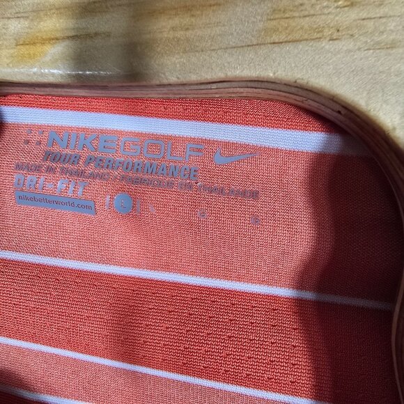 Nike Golf Tour‎ Performance Polo Shirt Dri-Fit Large Short Sleeve Orange Striped - Picture 8 of 8